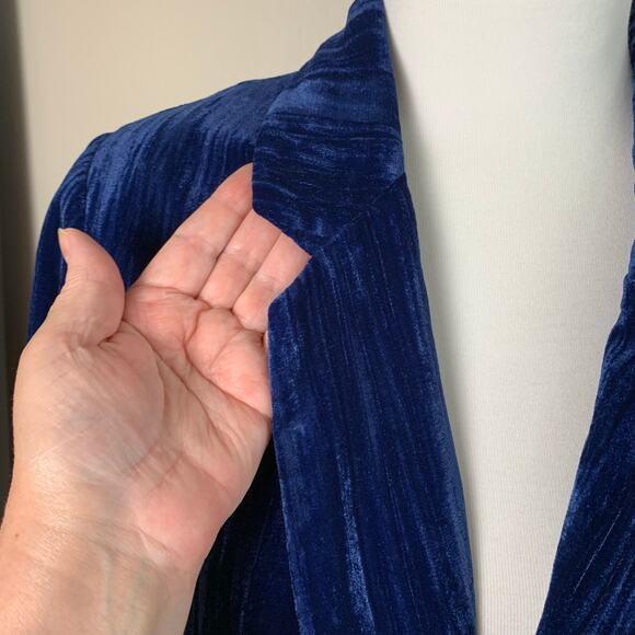 One Drop Size M Women's Crushed Velvet Blazer Jacket Royal Blue Holiday Party - Picture 7 of 12